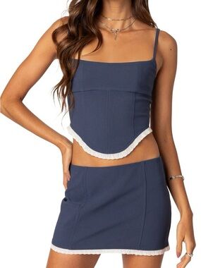 Edikted Thora Woven Mini Skirt and Woven Lace Up Corset Top Set | Medium